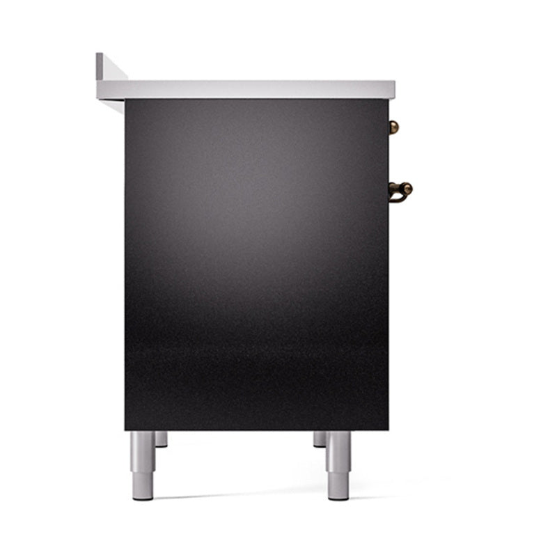 ILVE 40-Inch Nostalgie II Noblesse Induction Range with Solid Door Oven in Glossy Black with Bronze Trim (UNDI406QNMPBKB)