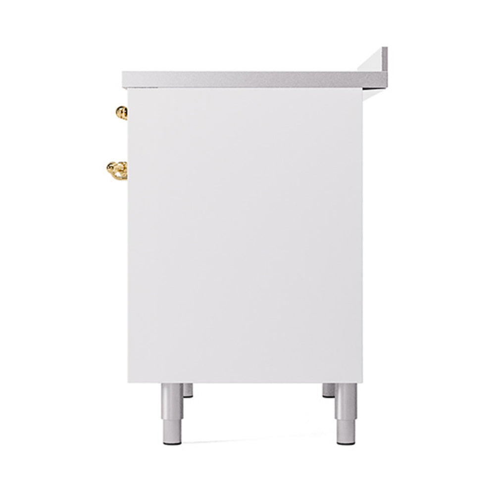 ILVE 40-Inch Nostalgie II Noblesse Induction Range with Solid Door Oven in White with Brass Trim (UNDI406QNMPWHG)