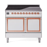 ILVE 40-Inch Nostalgie II Noblesse Induction Range with Solid Door Oven in White with Copper Trim (UNDI406QNMPWHP)