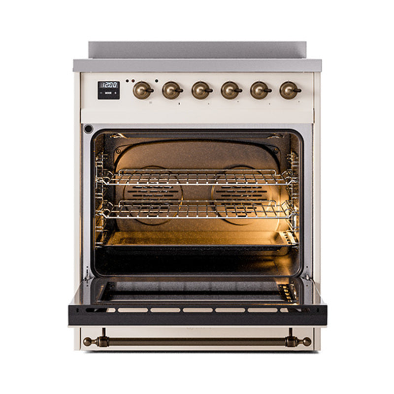 ILVE Nostalgie II Noblesse 30-Inch Induction Range with Triple Glass Door in Antique White with Bronze Trim (UNI304NMPAWB)