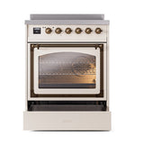 ILVE Nostalgie II Noblesse 30-Inch Induction Range with Triple Glass Door in Antique White with Bronze Trim (UNI304NMPAWB)