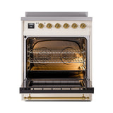 ILVE Nostalgie II Noblesse 30-Inch Induction Range with Triple Glass Door in Antique White with Brass Trim (UNI304NMPAWG)