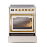 ILVE Nostalgie II Noblesse 30-Inch Induction Range with Triple Glass Door in Antique White with Brass Trim (UNI304NMPAWG)