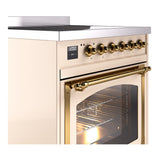 ILVE Nostalgie II Noblesse 30-Inch Induction Range with Triple Glass Door in Antique White with Brass Trim (UNI304NMPAWG)