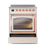 ILVE Nostalgie II Noblesse 30-Inch Induction Range with Triple Glass Door in Antique White with Copper Trim (UNI304NMPAWP)