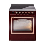 ILVE Nostalgie II Noblesse 30-Inch Induction Range with Triple Glass Door in Burgundy with Copper Trim (UNI304NMPBUP)