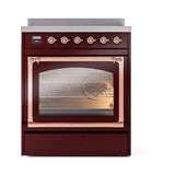 ILVE Nostalgie II Noblesse 30-Inch Induction Range with Triple Glass Door in Burgundy with Copper Trim (UNI304NMPBUP)