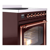 ILVE Nostalgie II Noblesse 30-Inch Induction Range with Triple Glass Door in Burgundy with Copper Trim (UNI304NMPBUP)