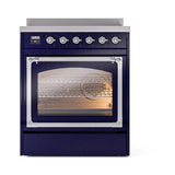 ILVE Nostalgie II Noblesse 30-Inch Induction Range with Triple Glass Door in Midnight Blue with Chrome Trim (UNI304NMPMBC)