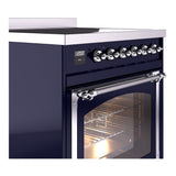 ILVE Nostalgie II Noblesse 30-Inch Induction Range with Triple Glass Door in Midnight Blue with Chrome Trim (UNI304NMPMBC)