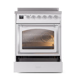 ILVE Nostalgie II Noblesse 30-Inch Induction Range with Triple Glass Door in White with Chrome Trim (UNI304NMPWHC)