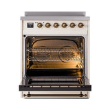ILVE 30-Inch Nostalgie II Noblesse Induction Range with Solid Door Oven in Antique White with Bronze Trim (UNI304QNMPAWB)