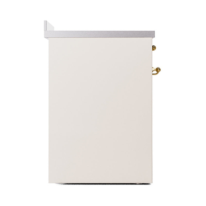 ILVE 30-Inch Nostalgie II Noblesse Induction Range with Solid Door Oven in Antique White with Brass Trim (UNI304QNMPAWG)