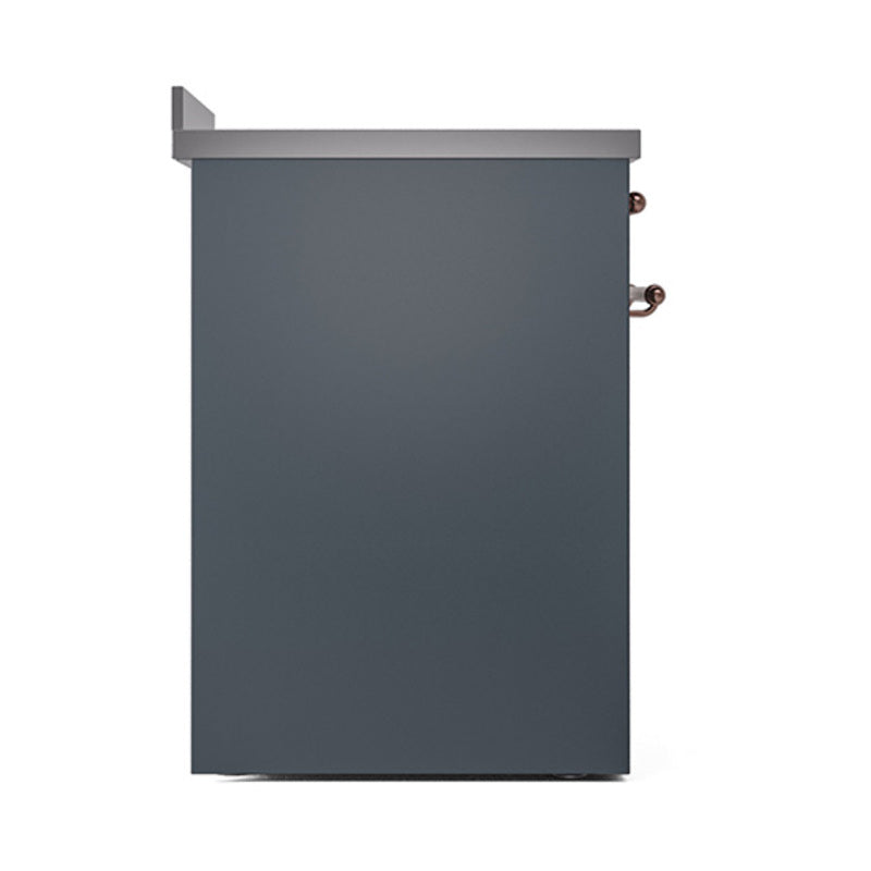 ILVE 30-Inch Nostalgie II Noblesse Induction Range with Solid Door Oven in Blue Grey with Copper Trim (UNI304QNMPBGP)