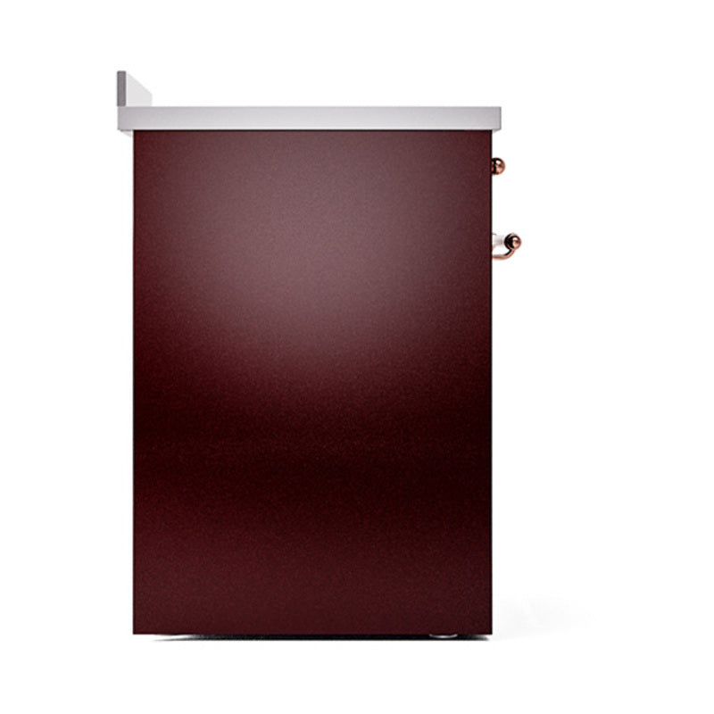 ILVE 30-Inch Nostalgie II Noblesse Induction Range with Solid Door Oven in Burgundy with Brass Trim (UNI304QNMPBUG)