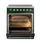 ILVE 30-Inch Nostalgie II Noblesse Induction Range with Solid Door Oven in Emerald Green with Chrome Trim (UNI304QNMPEGC)