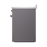 ILVE 30-Inch Nostalgie II Noblesse Induction Range with Solid Door Oven in Matte Graphite with Bronze Trim (UNI304QNMPMGB)