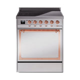 ILVE 30-Inch Nostalgie II Noblesse Induction Range with Solid Door Oven in Stainless Steel with Copper Trim (UNI304QNMPSSP)