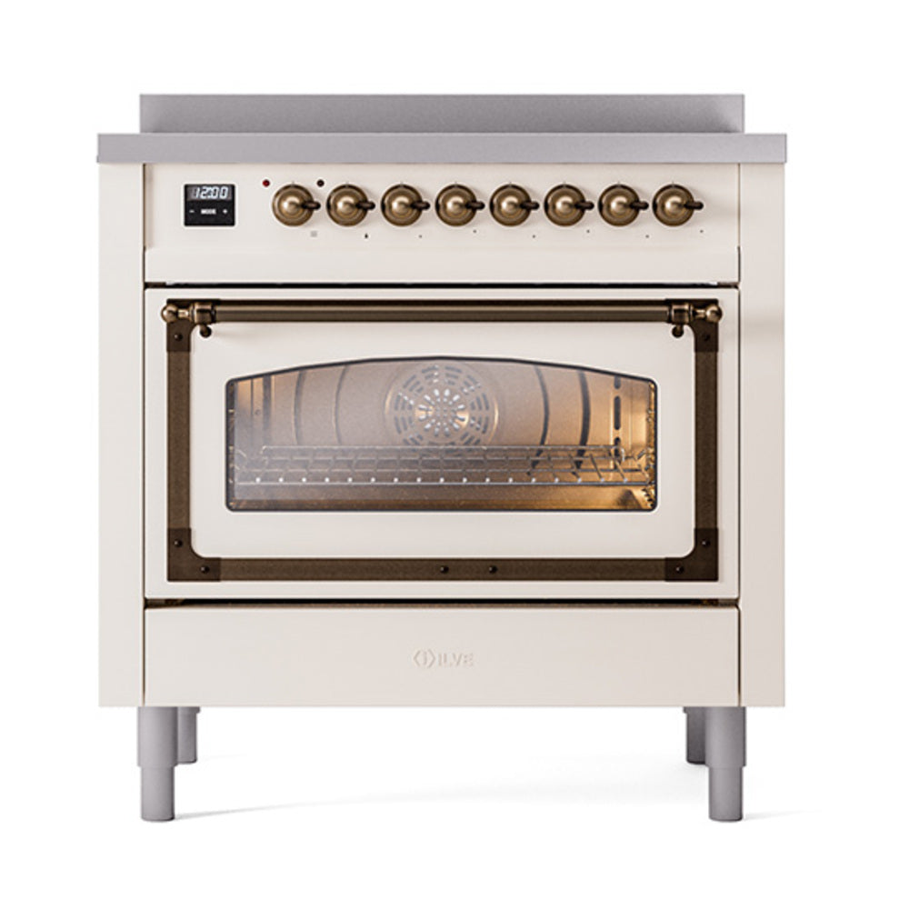 ILVE Nostalgie II Noblesse 36-Inch Induction Range with Triple Glass Door in Antique White with Bronze Trim (UNI366NMPAWB)