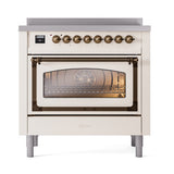 ILVE Nostalgie II Noblesse 36-Inch Induction Range with Triple Glass Door in Antique White with Bronze Trim (UNI366NMPAWB)