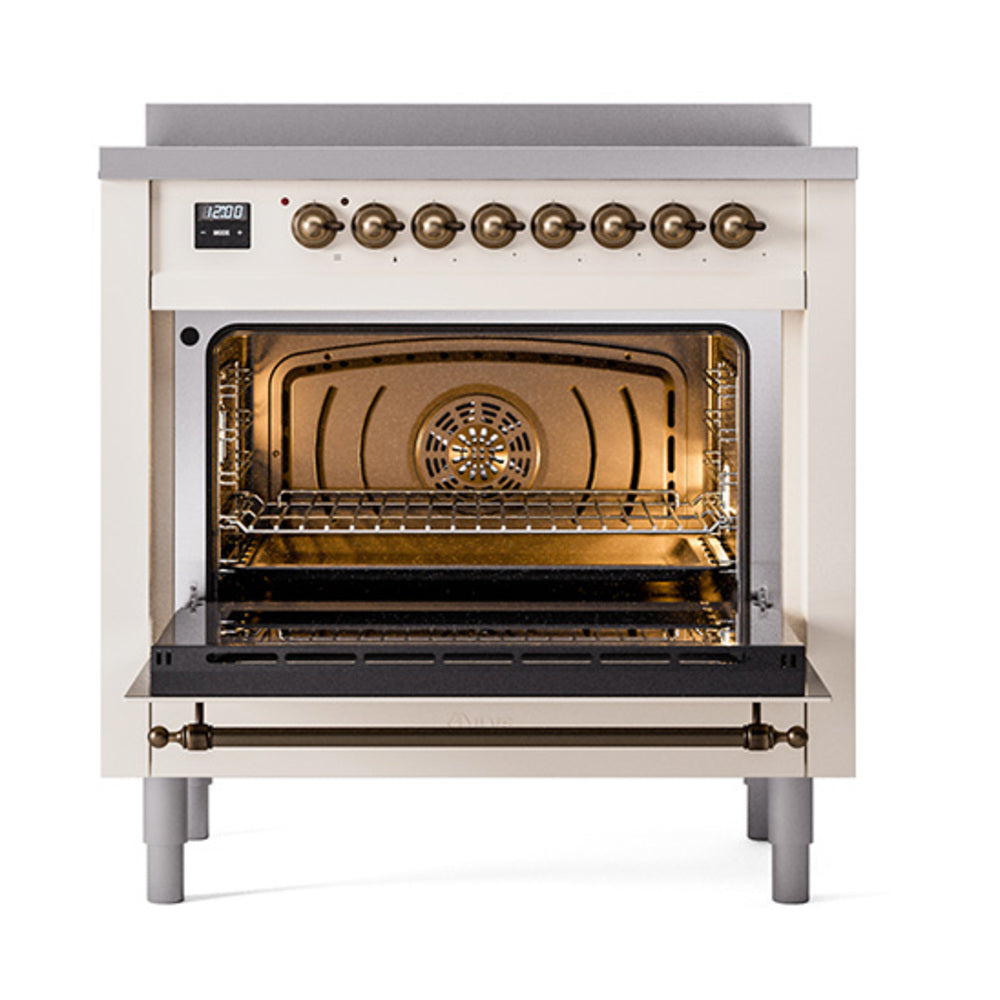 ILVE Nostalgie II Noblesse 36-Inch Induction Range with Triple Glass Door in Antique White with Bronze Trim (UNI366NMPAWB)