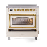 ILVE Nostalgie II Noblesse 36-Inch Induction Range with Triple Glass Door in Antique White with Brass Trim (UNI366NMPAWG)