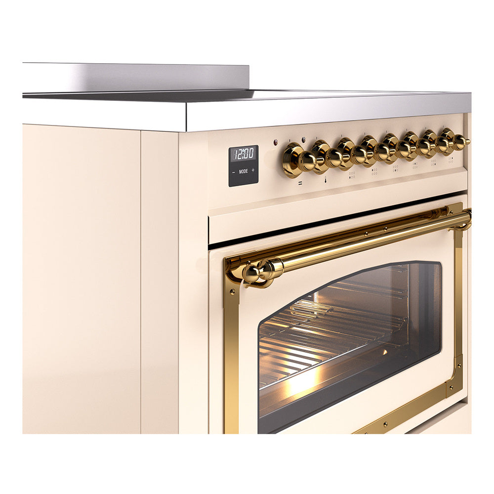 ILVE Nostalgie II Noblesse 36-Inch Induction Range with Triple Glass Door in Antique White with Brass Trim (UNI366NMPAWG)