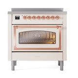 ILVE Nostalgie II Noblesse 36-Inch Induction Range with Triple Glass Door in Antique White with Copper Trim (UNI366NMPAWP)