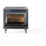 ILVE Nostalgie II Noblesse 36-Inch Induction Range with Triple Glass Door in Blue Grey with Bronze Trim (UNI366NMPBGB)