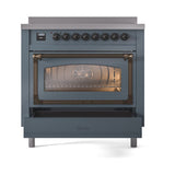 ILVE Nostalgie II Noblesse 36-Inch Induction Range with Triple Glass Door in Blue Grey with Bronze Trim (UNI366NMPBGB)