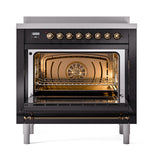 ILVE Nostalgie II Noblesse 36-Inch Induction Range with Triple Glass Door in Glossy Black with Bronze Trim (UNI366NMPBKB)