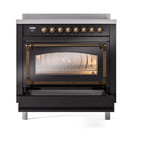 ILVE Nostalgie II Noblesse 36-Inch Induction Range with Triple Glass Door in Glossy Black with Bronze Trim (UNI366NMPBKB)
