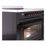 ILVE Nostalgie II Noblesse 36-Inch Induction Range with Triple Glass Door in Glossy Black with Bronze Trim (UNI366NMPBKB)