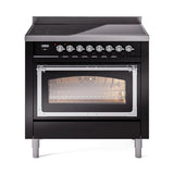 ILVE Nostalgie II Noblesse 36-Inch Induction Range with Triple Glass Door in Glossy Black with Chrome Trim (UNI366NMPBKC)