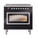 ILVE Nostalgie II Noblesse 36-Inch Induction Range with Triple Glass Door in Glossy Black with Chrome Trim (UNI366NMPBKC)