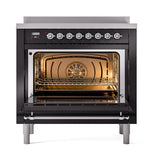 ILVE Nostalgie II Noblesse 36-Inch Induction Range with Triple Glass Door in Glossy Black with Chrome Trim (UNI366NMPBKC)