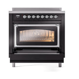 ILVE Nostalgie II Noblesse 36-Inch Induction Range with Triple Glass Door in Glossy Black with Chrome Trim (UNI366NMPBKC)