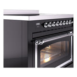 ILVE Nostalgie II Noblesse 36-Inch Induction Range with Triple Glass Door in Glossy Black with Chrome Trim (UNI366NMPBKC)