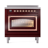 ILVE Nostalgie II Noblesse 36-Inch Induction Range with Triple Glass Door in Burgundy with Copper Trim (UNI366NMPBUP)