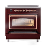 ILVE Nostalgie II Noblesse 36-Inch Induction Range with Triple Glass Door in Burgundy with Copper Trim (UNI366NMPBUP)
