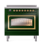 ILVE Nostalgie II Noblesse 36-Inch Induction Range with Triple Glass Door in Emerald Green with Brass Trim (UNI366NMPEGG)