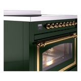 ILVE Nostalgie II Noblesse 36-Inch Induction Range with Triple Glass Door in Emerald Green with Brass Trim (UNI366NMPEGG)