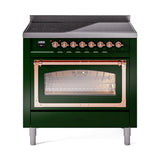 ILVE Nostalgie II Noblesse 36-Inch Induction Range with Triple Glass Door in Emerald Green with Copper Trim (UNI366NMPEGP)