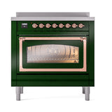ILVE Nostalgie II Noblesse 36-Inch Induction Range with Triple Glass Door in Emerald Green with Copper Trim (UNI366NMPEGP)