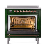 ILVE Nostalgie II Noblesse 36-Inch Induction Range with Triple Glass Door in Emerald Green with Copper Trim (UNI366NMPEGP)