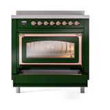 ILVE Nostalgie II Noblesse 36-Inch Induction Range with Triple Glass Door in Emerald Green with Copper Trim (UNI366NMPEGP)