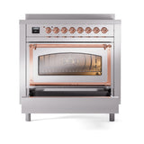 ILVE Nostalgie II Noblesse 36-Inch Induction Range with Triple Glass Door in Stainless Steel with Copper Trim (UNI366NMPSSP)