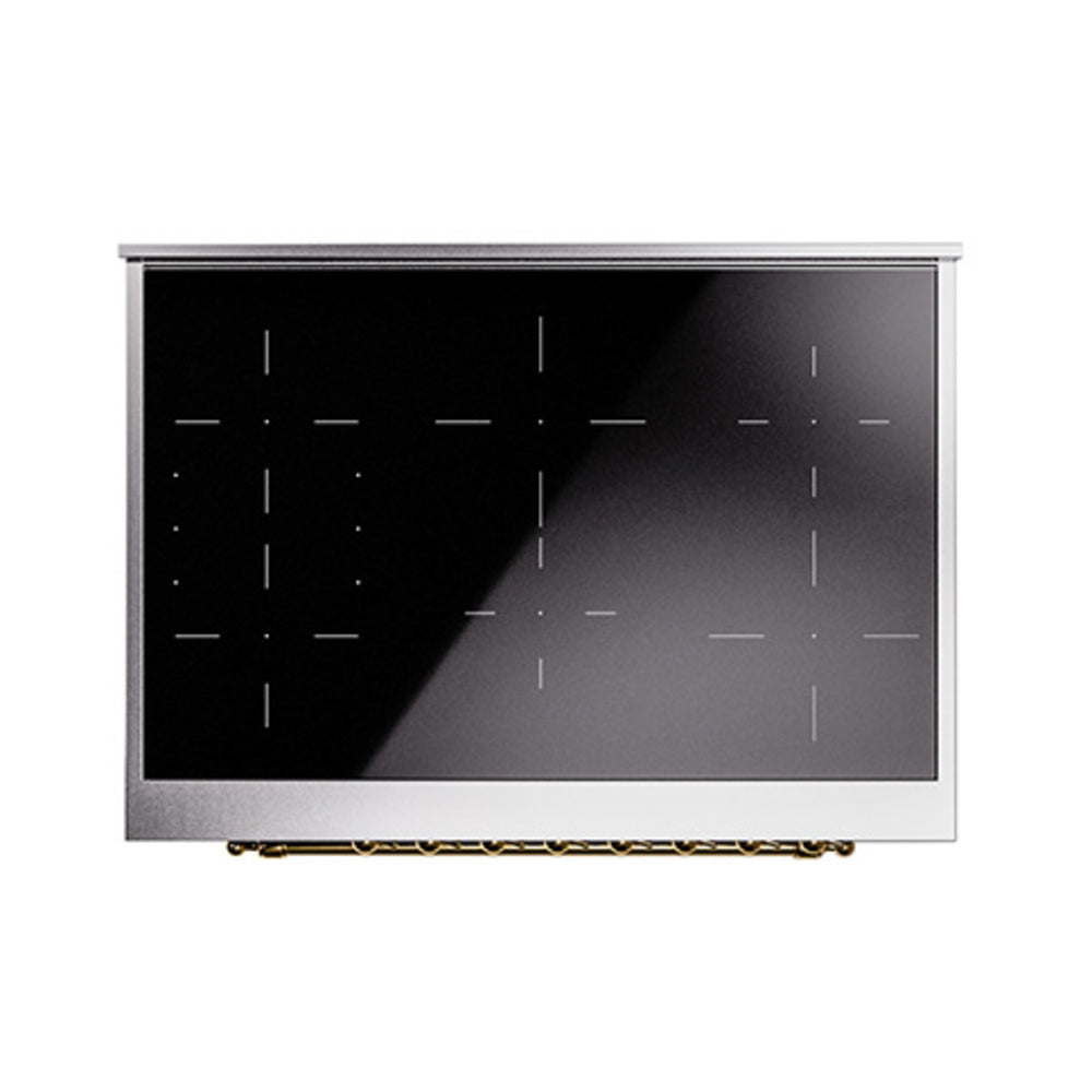 ILVE Nostalgie II Noblesse 36-Inch Induction Range with Solid Door in Glossy Black with Brass Trim (UNI366QNMPBKG)