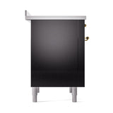 ILVE Nostalgie II Noblesse 36-Inch Induction Range with Solid Door in Glossy Black with Brass Trim (UNI366QNMPBKG)