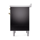 ILVE Nostalgie II Noblesse 36-Inch Induction Range with Solid Door in Glossy Black with Brass Trim (UNI366QNMPBKG)